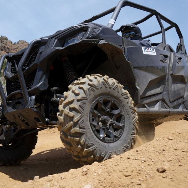 a tractor is in the dirt